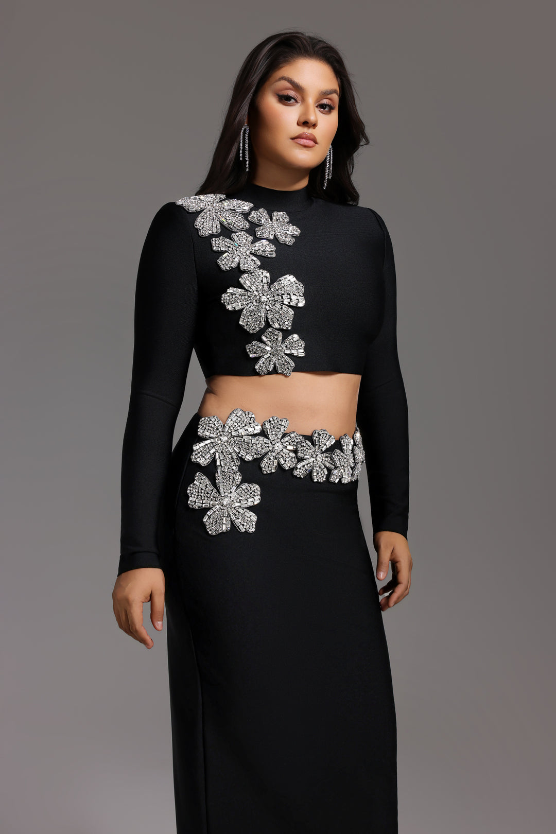2 Piece Sleeveless Or Long Sleeve Crop Top &  Long Skirt or long Suit bandage Gown