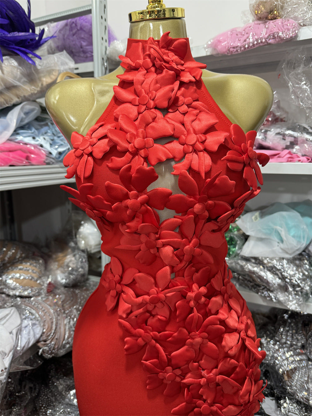 Sexy High Neck Floral Party dress