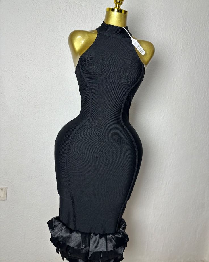 Sexy Sleeveless Halter Ruffles  Midi Bodycon Dress
