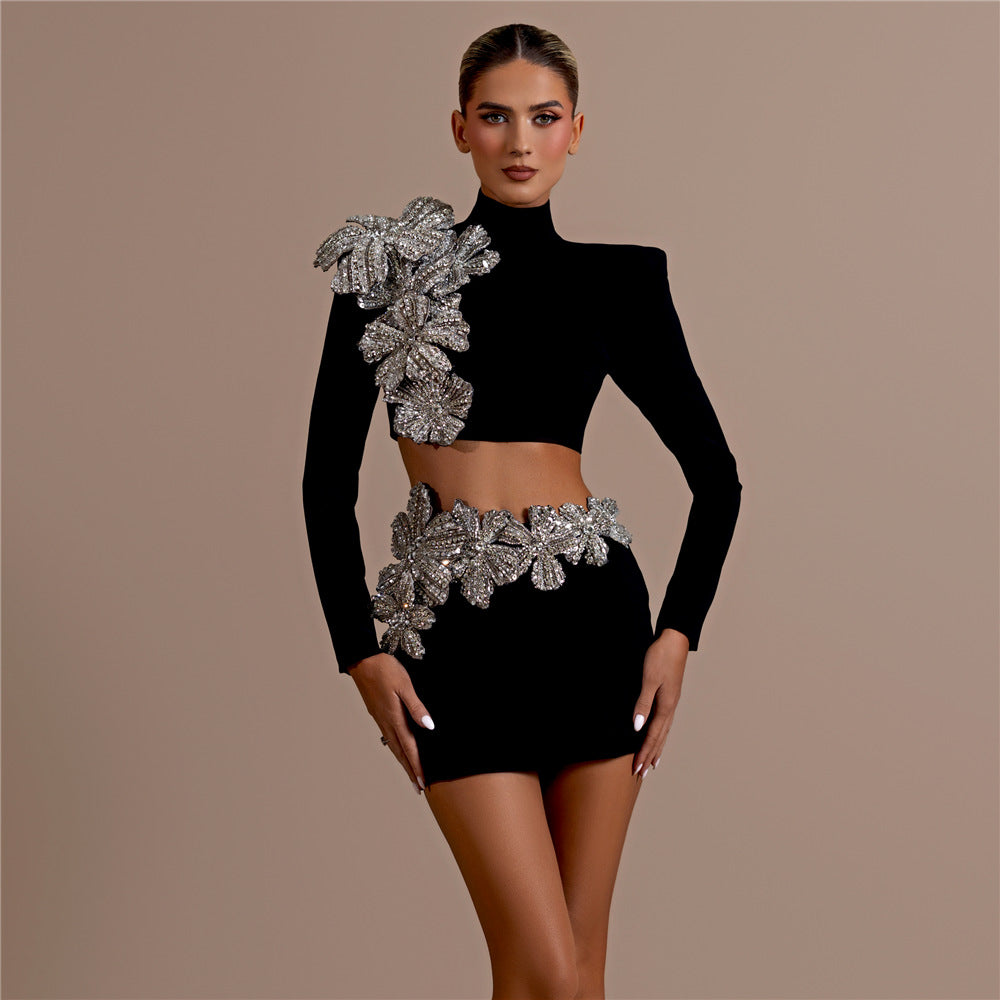 2 Piece Sleeveless Or Long Sleeve Crop Top &  Long Skirt or long Suit bandage Gown