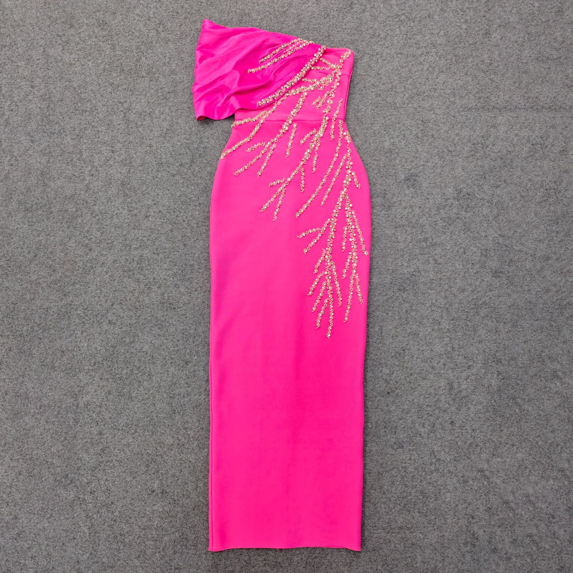 Beading  Rhinestones Bodycon One Shoulder Long Bandage Gown for Birthday