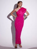 Diamond Embellishment Sleeveless Wrap Design One Shoulder