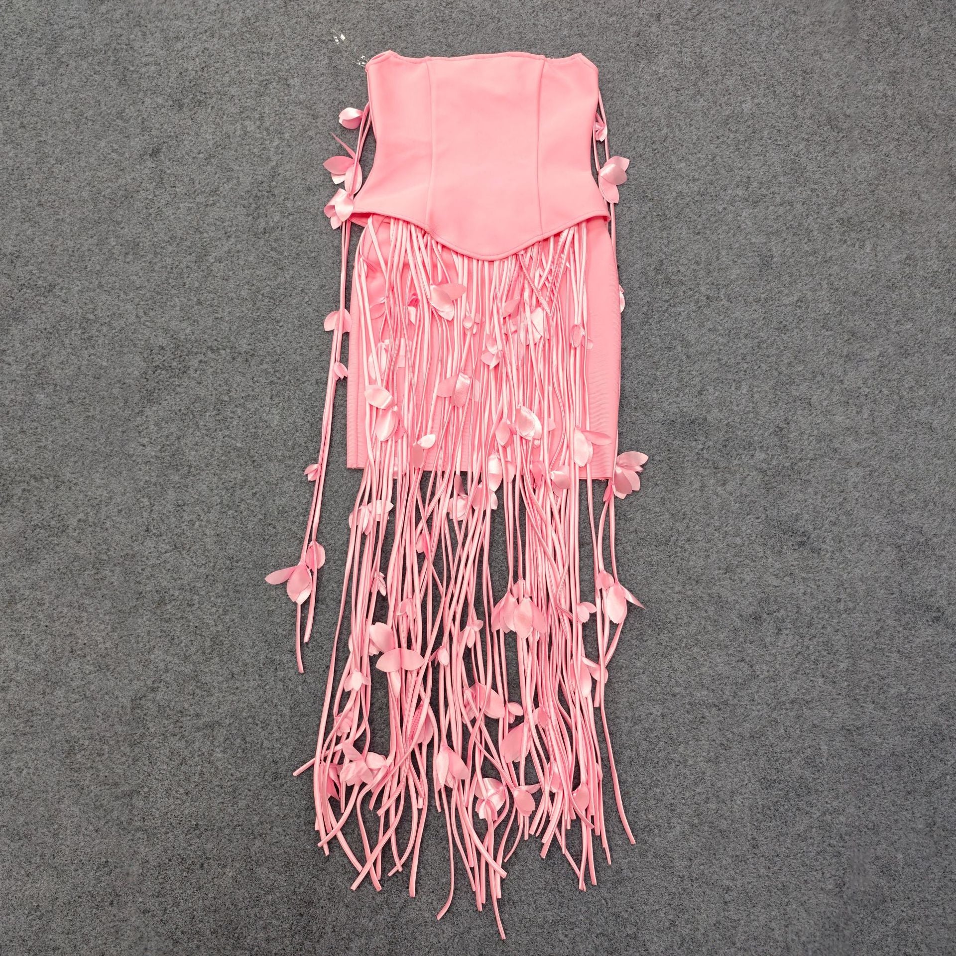 Pink Petal-Drop Fringe Mini Dress