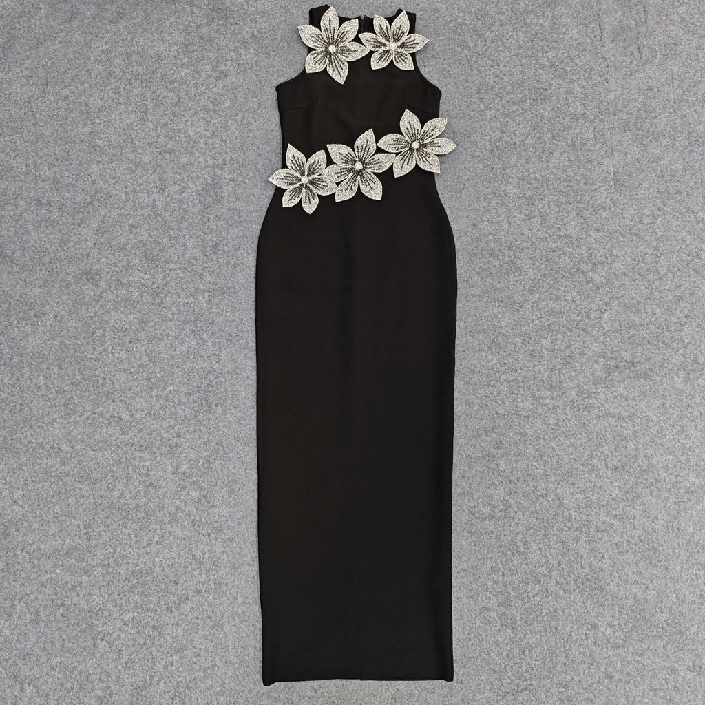 Floral Appliqué Feminine Bandage Dress