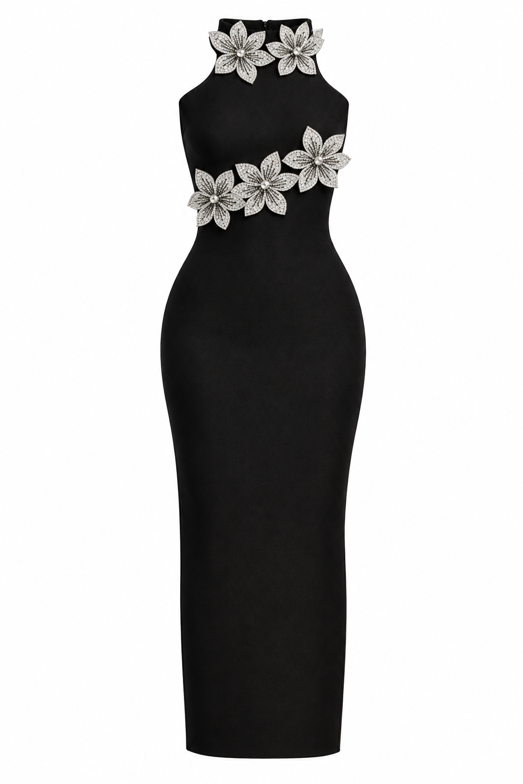 Floral Appliqué Feminine Bandage Dress