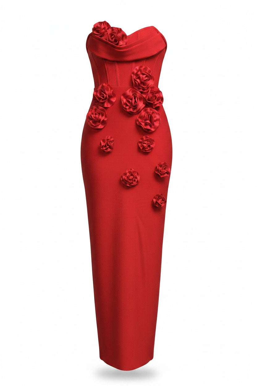 Strapless Florals Off the Shoulder  Bandage Dress