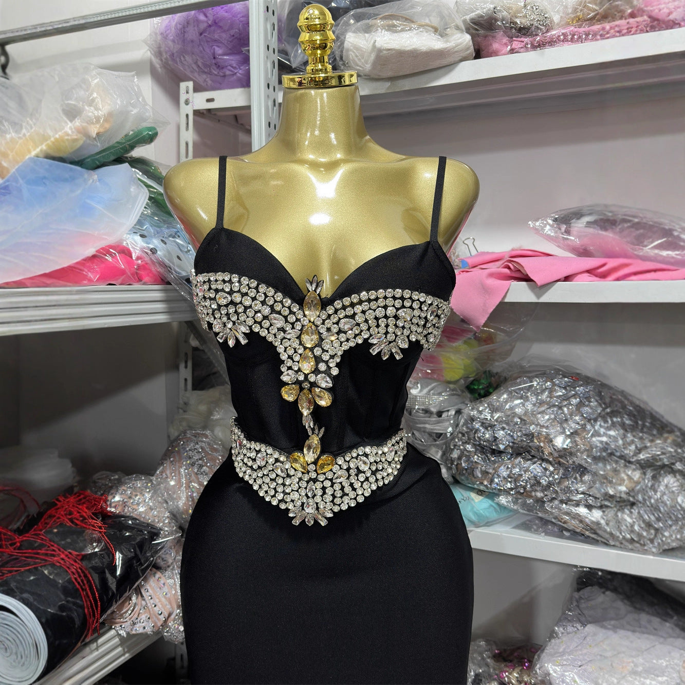 Crystal-Encrusted Sweetheart Bandage Dress
