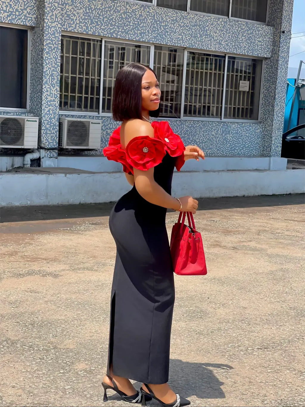 One Shoulder Bared Rosebud Wrap Retro Long Gown
