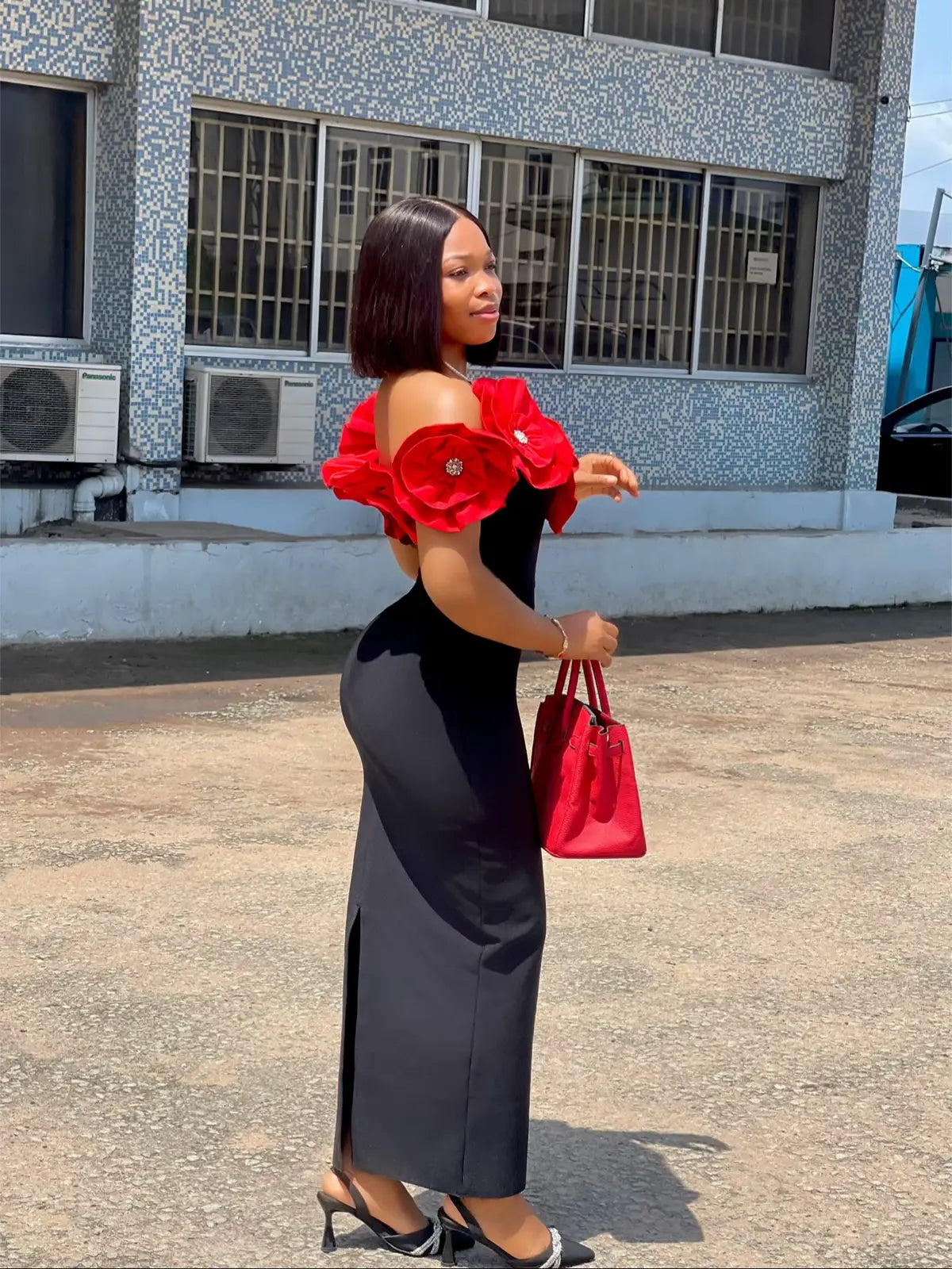 One Shoulder Bared Rosebud Wrap Retro Long Gown
