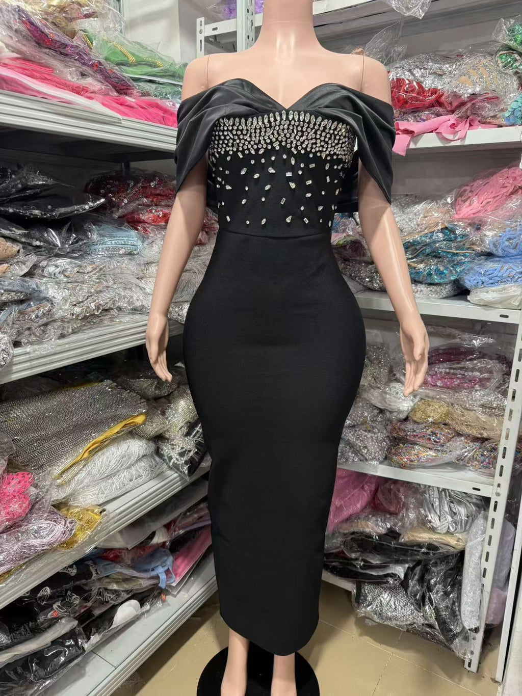 Sleeveless Tube Top Slim Design Diamond-Encrusted Tight Long Dress