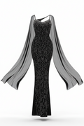 The "Gala Muse" Rhinestone Scarf Detail Bandage Maxi —  Pink Black