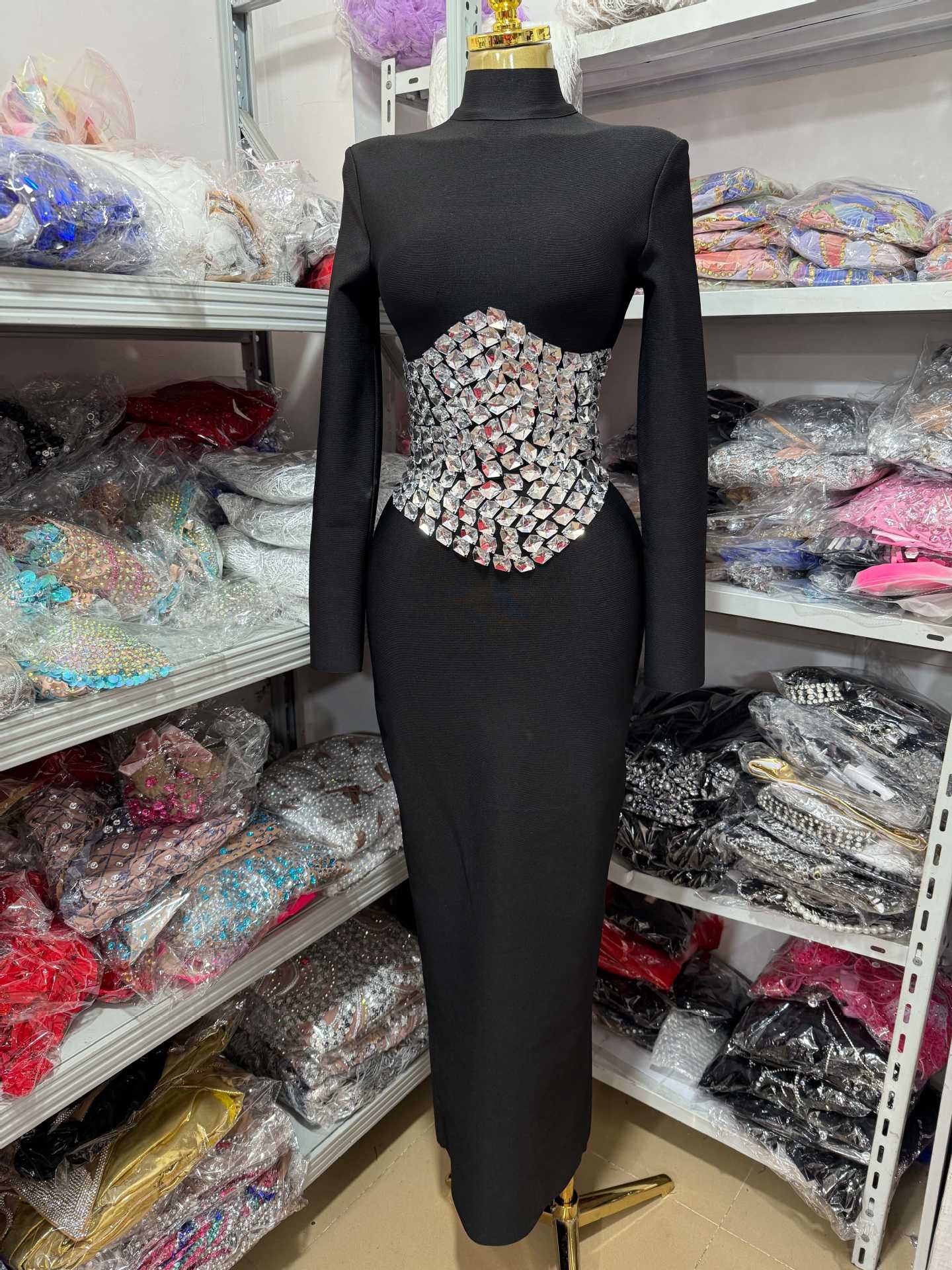 Iconic Rhinestone Sweetheart Neck Bandage Dress