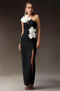 Shoulder Slit Flower Dress Party Wrap Dress Sleeveless Prom Gown Fashion Party Gown