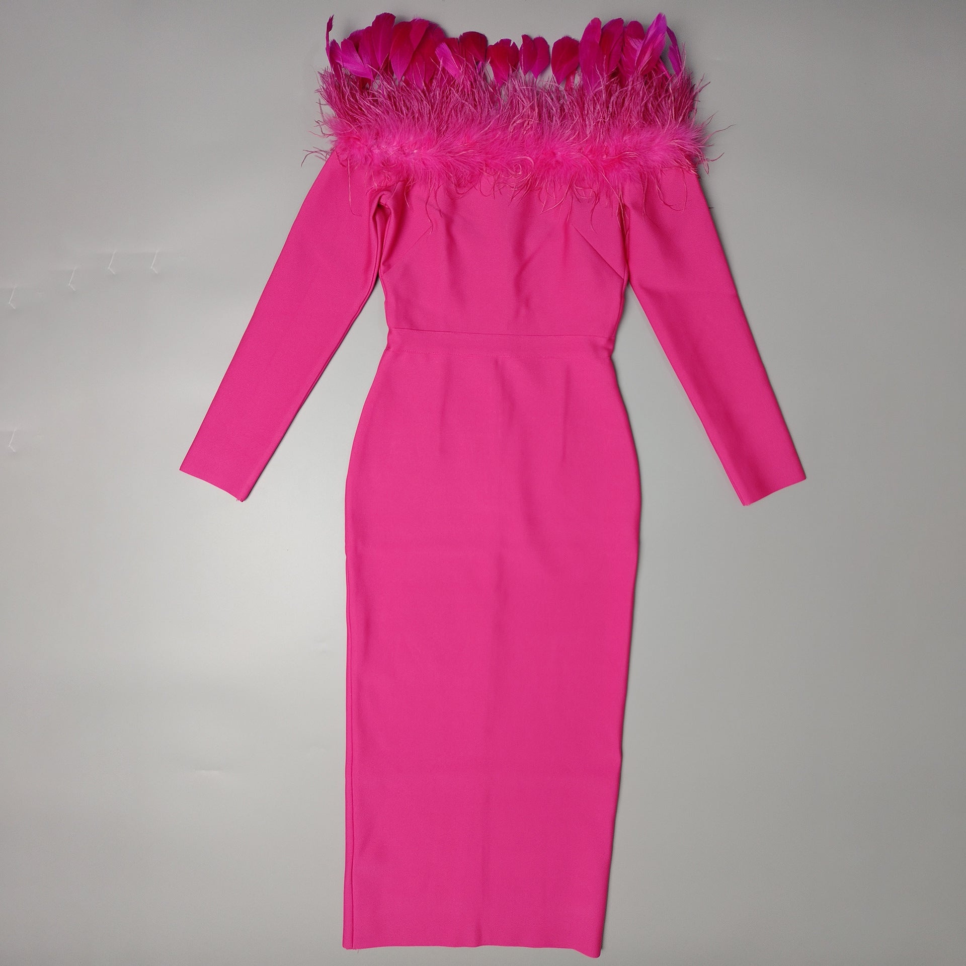 Long Sleeve Feathers Bandage Dress Bodycon For Club Party Birthday Wedding