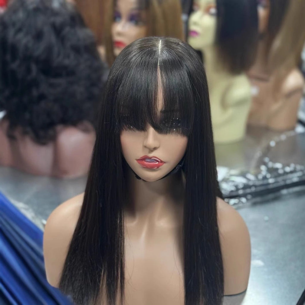 14 inch 4x1 lace fringe bob factory wig bone Straight