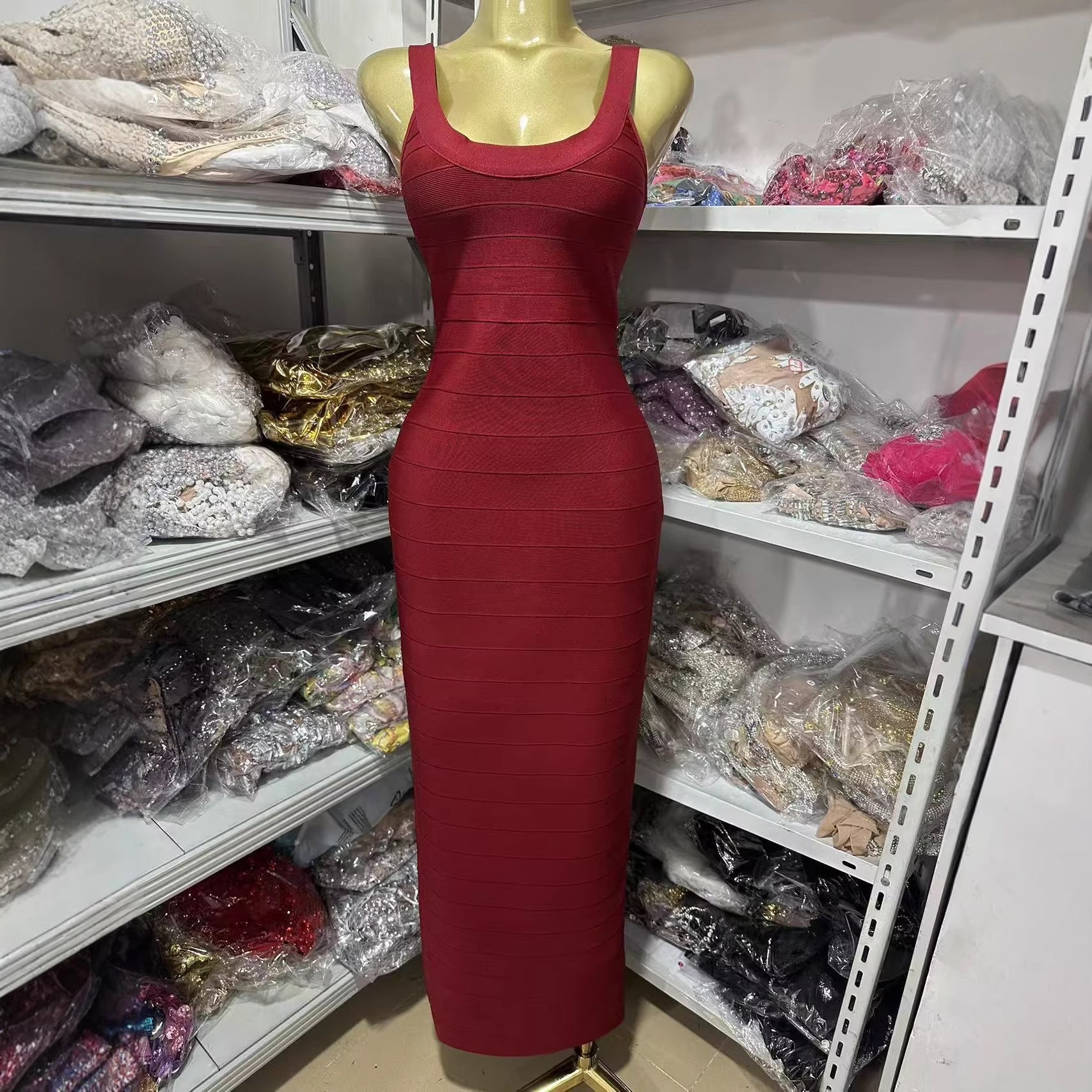 Glittering Metallic Thread Bandage Dress