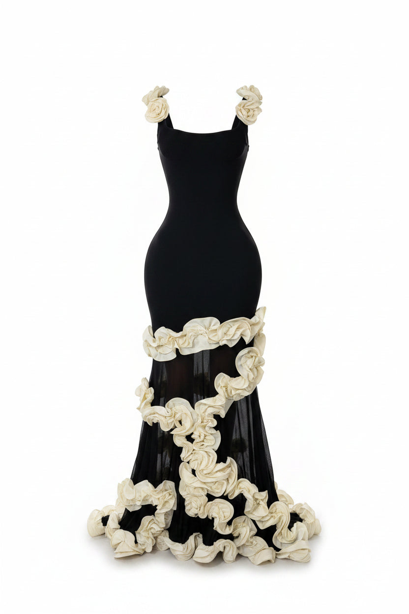 U-neck Ruffle Edge Bandage Dress Party Dress