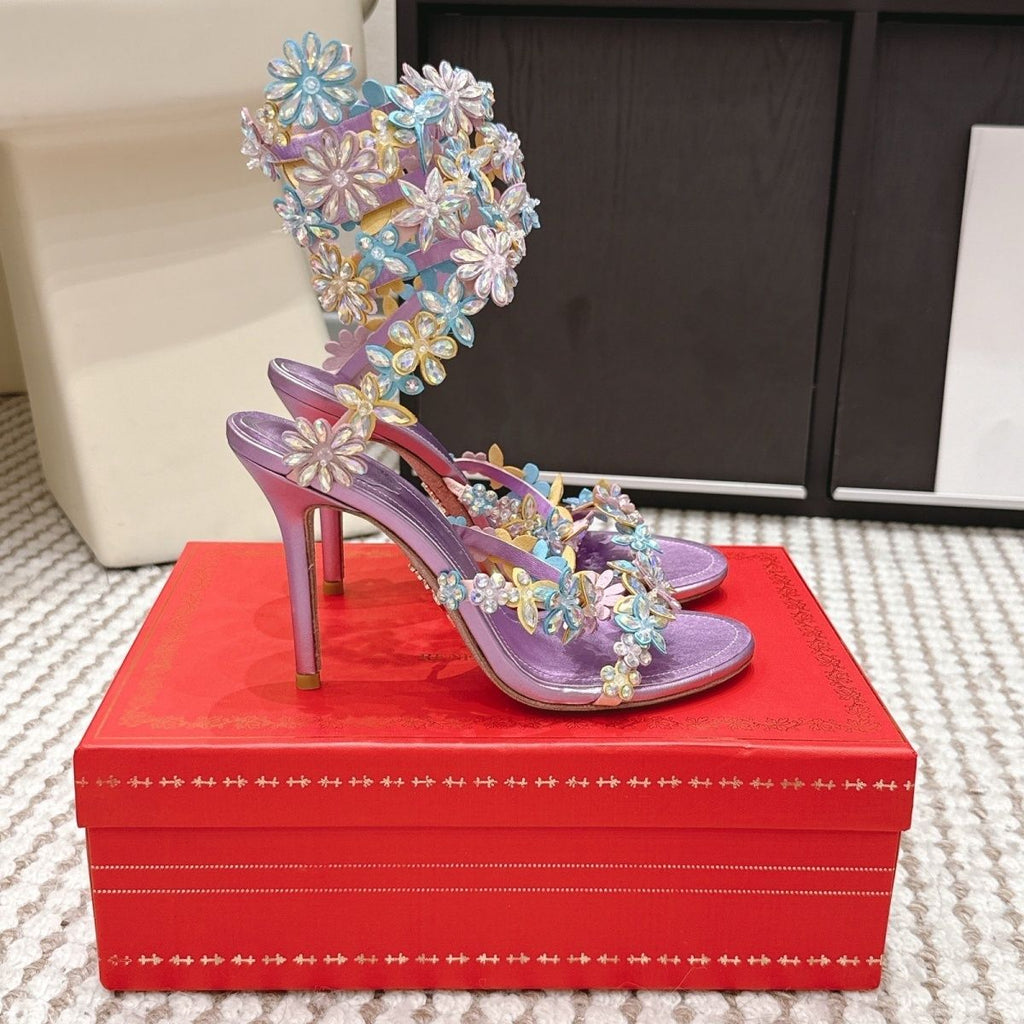 René Caovilla Floral Crystal-Embellished Cleo Sandal (Lilac/Multicolor)