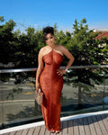 Luxe Textured Halter Gown with Hourglass Fit