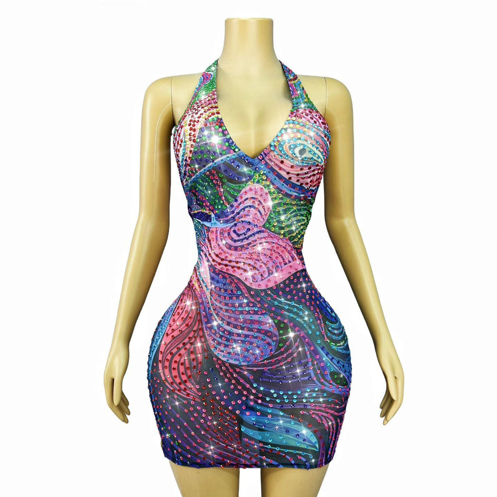 The Zaria Kaleidoscope Rainbow Rhinestone Gown