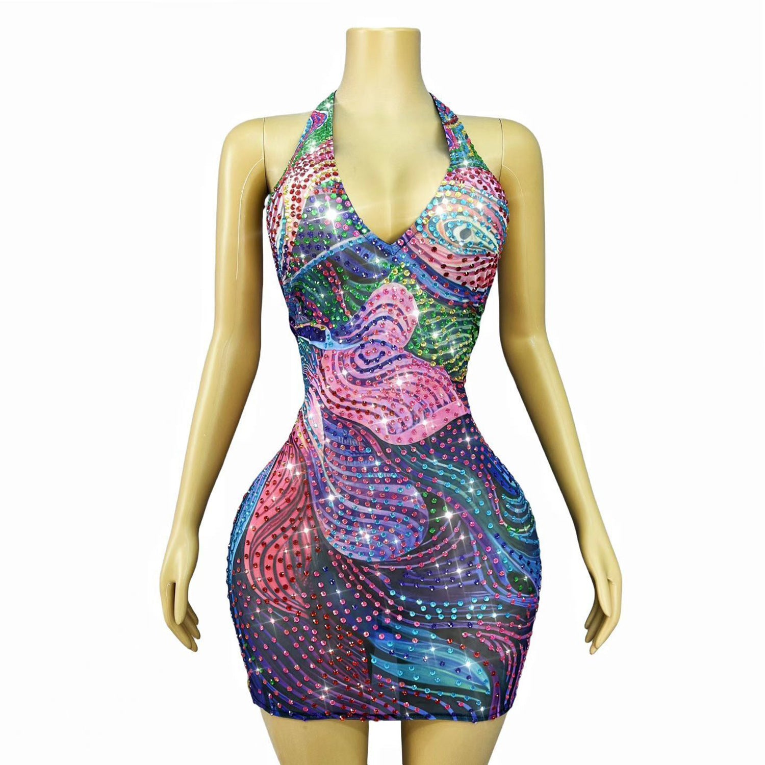 The Zaria Kaleidoscope Rainbow Rhinestone Gown