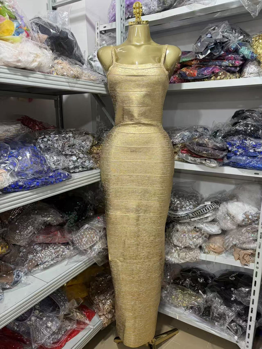 Glittering Metallic Thread Bandage Dress