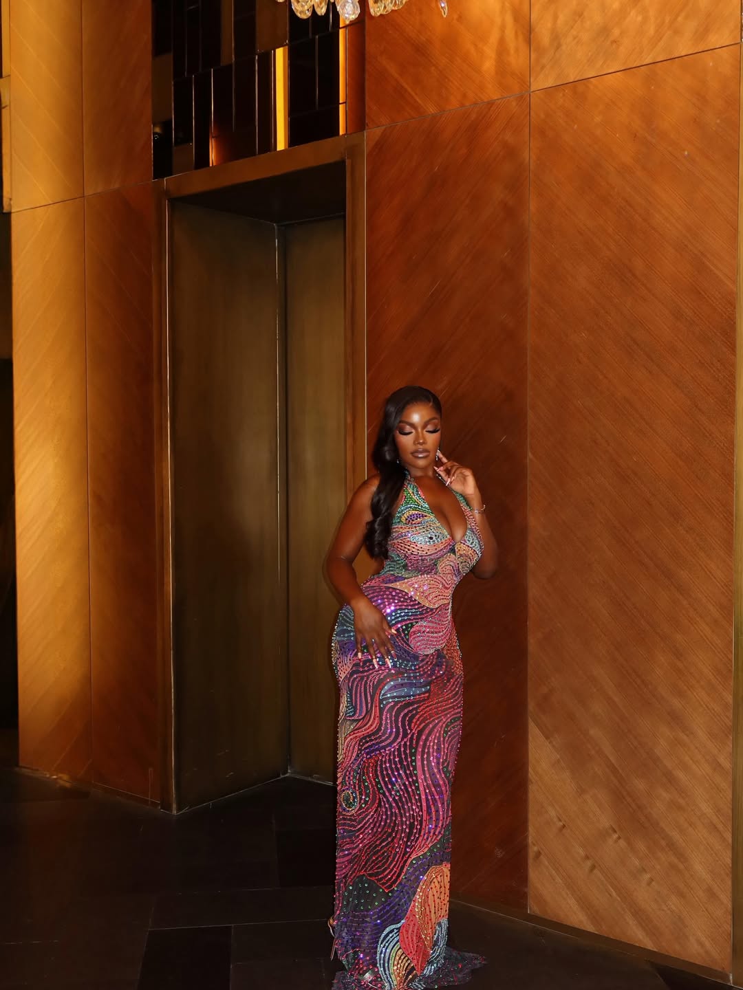 The Zaria Kaleidoscope Rainbow Rhinestone Gown
