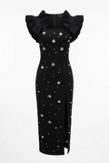 Side-Slit Midi Bandage Dress with Crystal Detailing