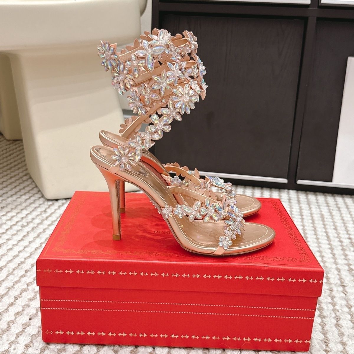 René Caovilla Floral Crystal-Embellished Cleo Sandal (Lilac/Multicolor)