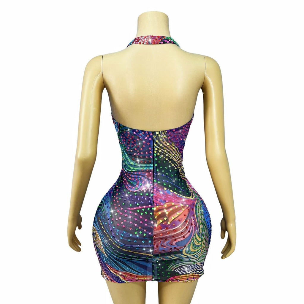 The Zaria Kaleidoscope Rainbow Rhinestone Gown
