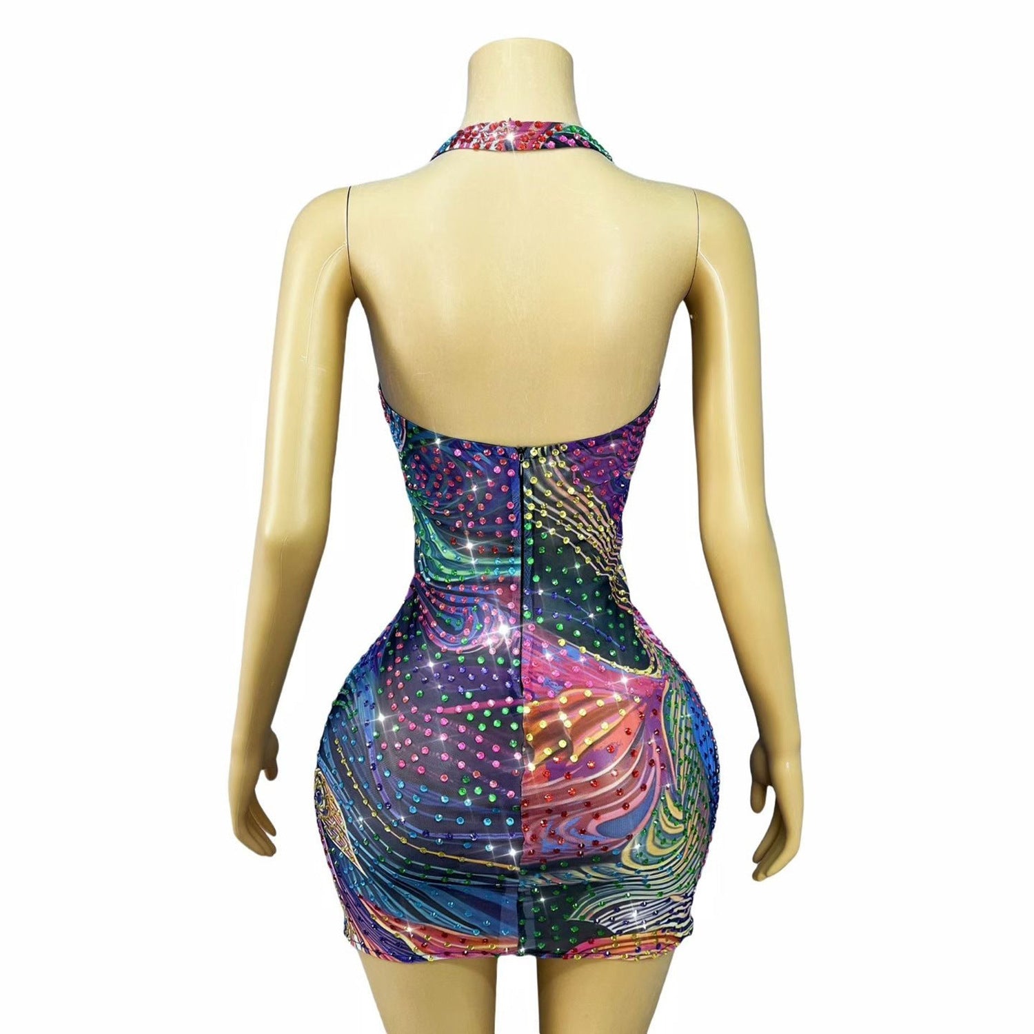 The Zaria Kaleidoscope Rainbow Rhinestone Gown