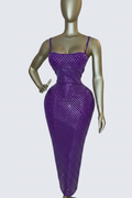The Bordeaux Glamour Grid-Embellished Strappy Dress