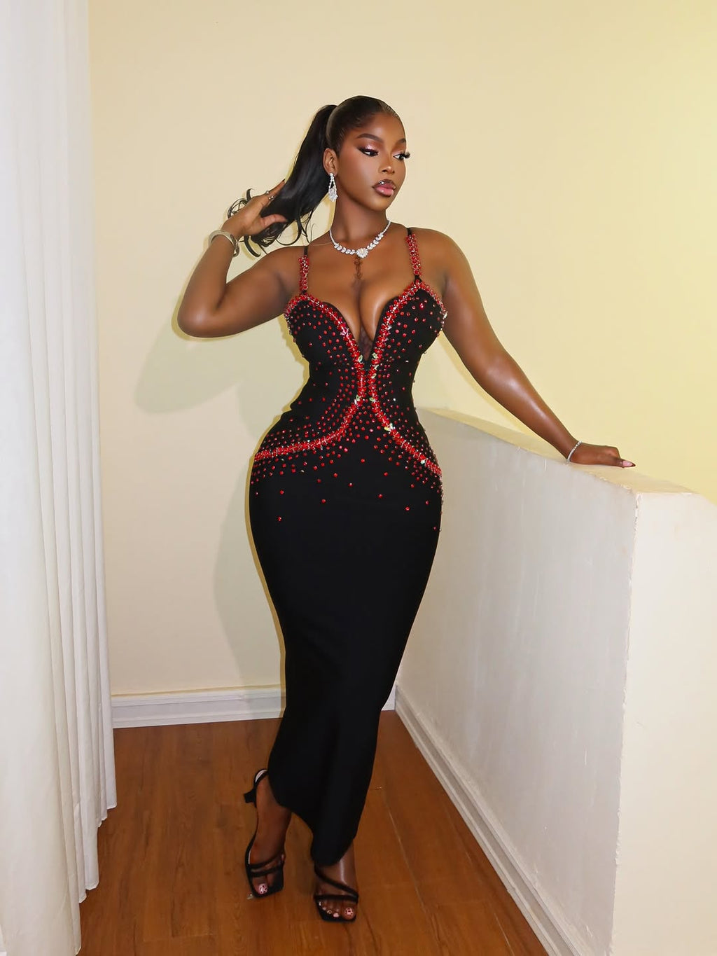Luxe Heavyweight Bandage Dress with Rhinestone Bustier