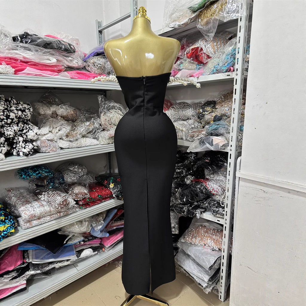 Strapless Pearl Beading Bandage Dress