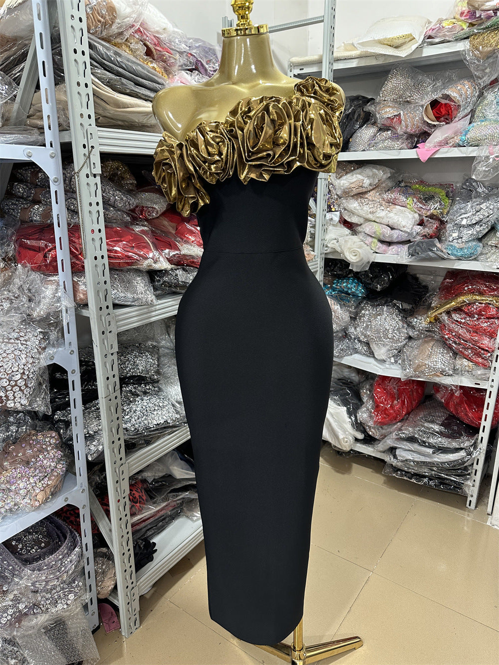 Sexy Metallic Rose Gold One Shoulder Bandage Dress