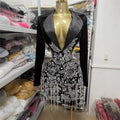 Blazer-Style Cross-Over Rhinestones Dress