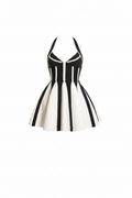 A Line Sexy Backless Black White Stripes Halter Bandage Gown