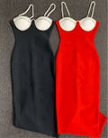Sexy Backless Diamond Patchwork Black White Red White Maxi Long Bodycon Bandage Dress - Bandage city