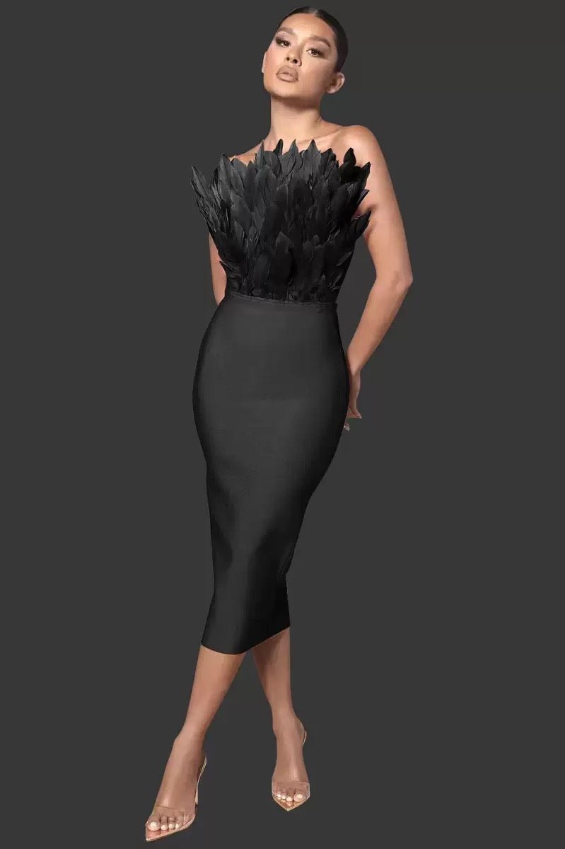 Sexy Elegant Socialite Style Bandage Dress Elastic Strapless Feathering Slimming Smooth Silhouette For Party Occasions - Bandage city