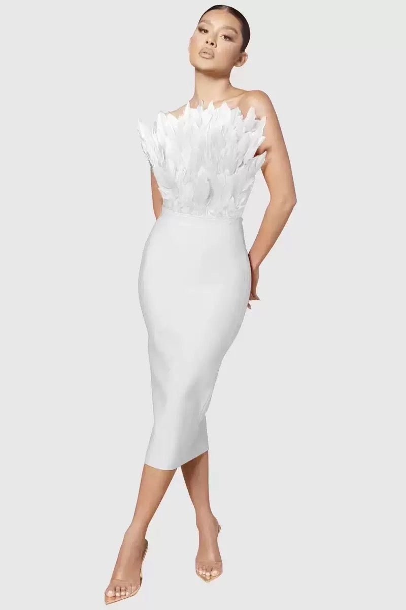 Sexy Elegant Socialite Style Bandage Dress Elastic Strapless Feathering Slimming Smooth Silhouette For Party Occasions - Bandage city
