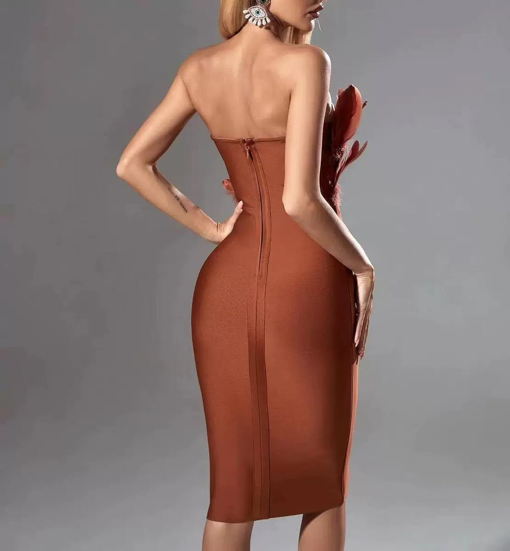 Sexy Elegant Socialite Style Bandage Dress Elastic Strapless Feathering Slimming Smooth Silhouette For Party Occasions - Bandage city