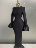 Sexy Flare Sleeve Sparkly Crystal Bodycon Bandage Long Dress Elegant Party Celebrate OR Red Carpet - Bandage city