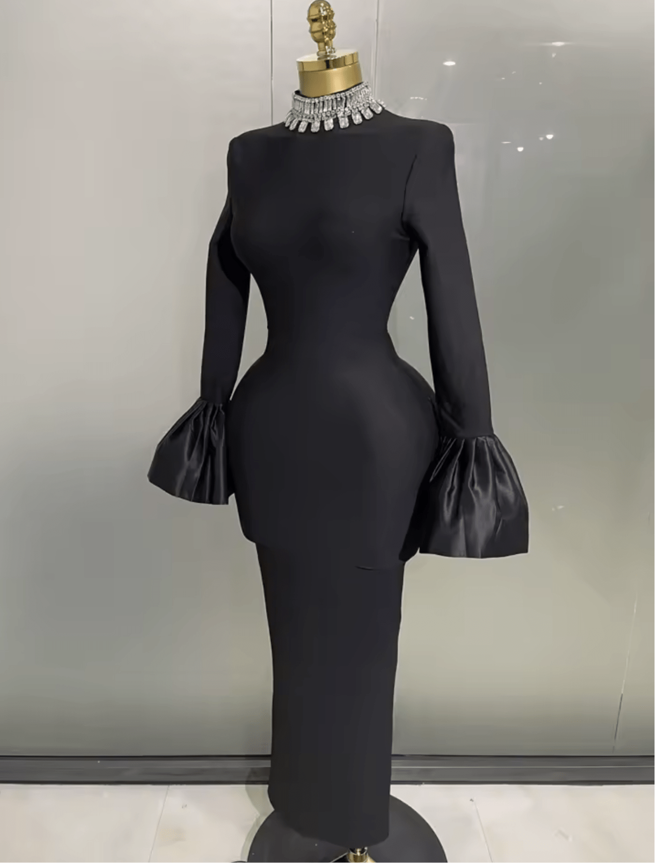 Sexy Flare Sleeve Sparkly Crystal Bodycon Bandage Long Dress Elegant Party Celebrate OR Red Carpet - Bandage city