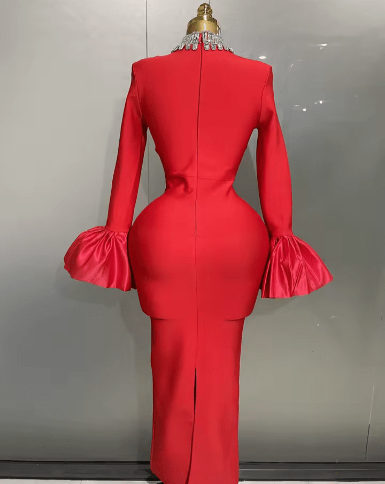 Sexy Flare Sleeve Sparkly Crystal Bodycon Bandage Long Dress Elegant Party Celebrate OR Red Carpet - Bandage city