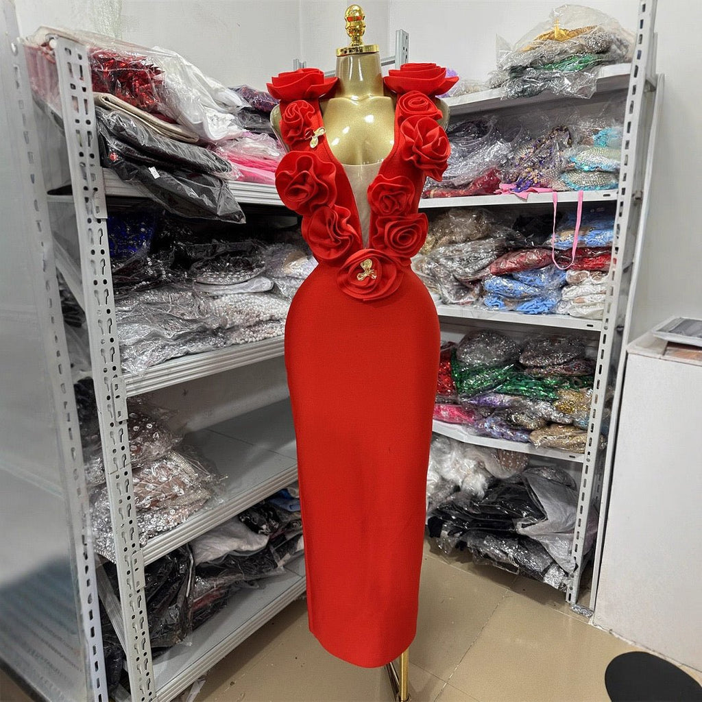 Sexy Flower Tank Long Bodycon Bandage Dress Birthday Party Dress - Bandage city