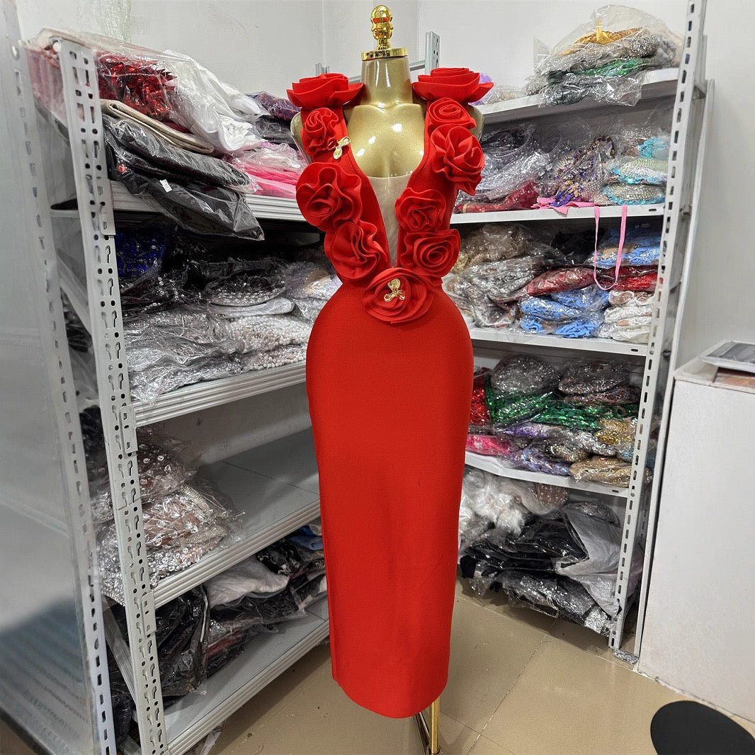 Sexy Flower Tank Long Bodycon Bandage Dress Birthday Party Dress - Bandage city