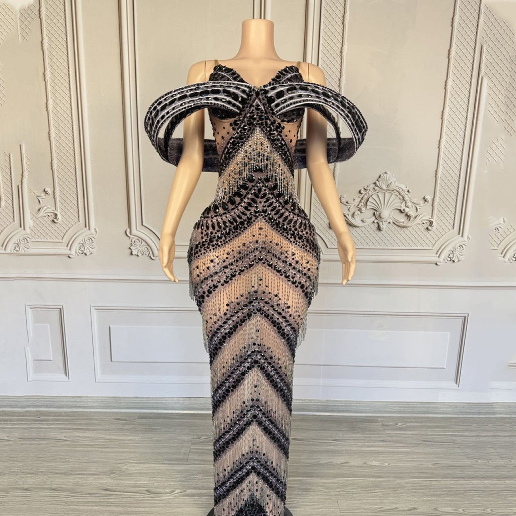 Sexy Glitter Rhinestone Off Shoulder Chain Dress Party - Bandage city