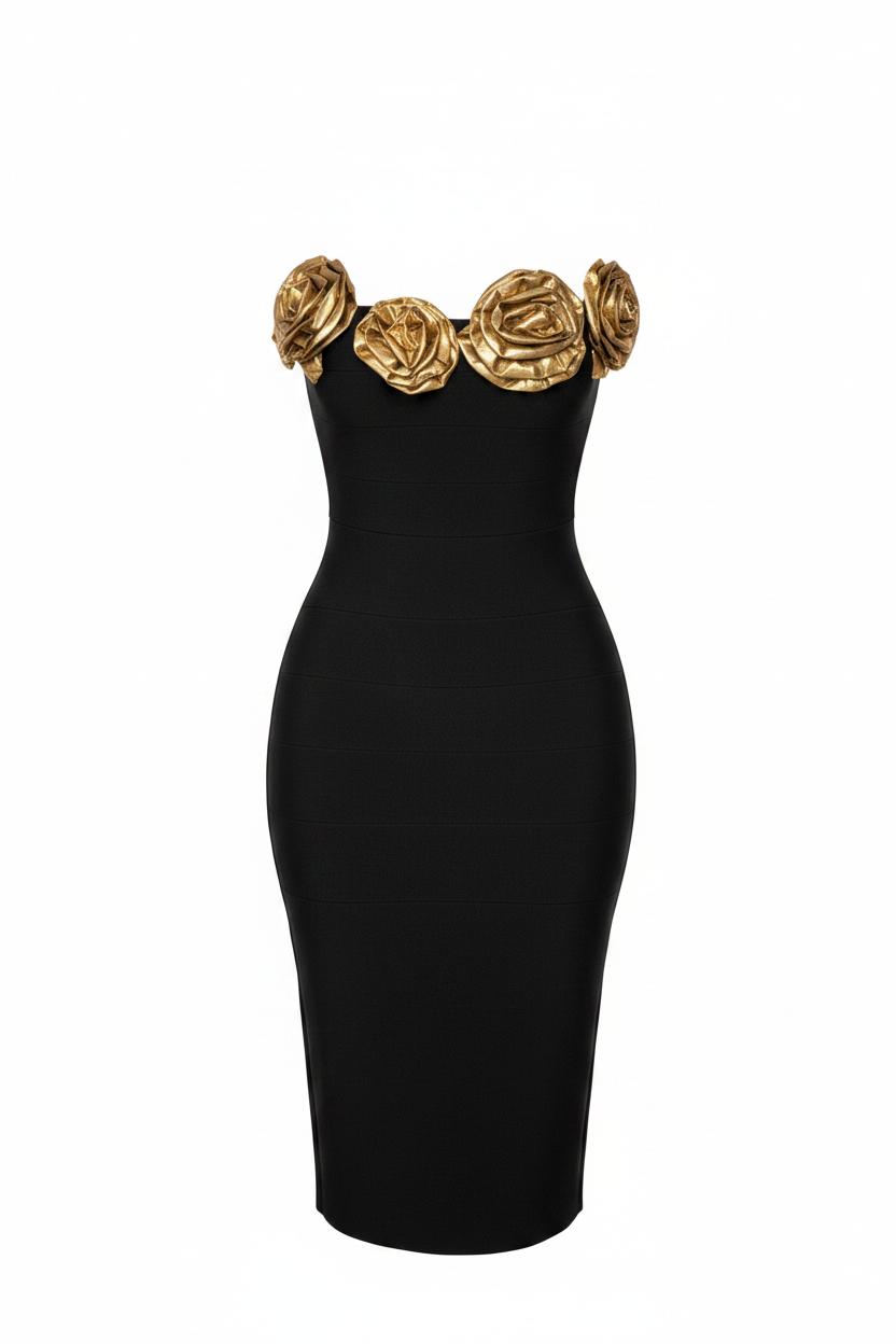 Sexy Metallic Rose Gold One Shoulder Bandage Dress