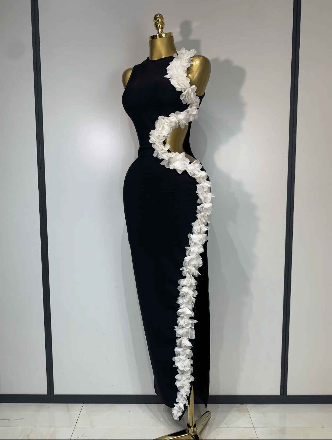 Sexy O Neck Flower Cut Out Maxi Long Bodycon Bandage Dress Elegant Evening Club Party Birthday Dress - Bandage city