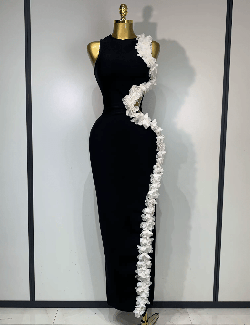 Sexy O Neck Flower Cut Out Maxi Long Bodycon Bandage Dress Elegant Evening Club Party Birthday Dress - Bandage city